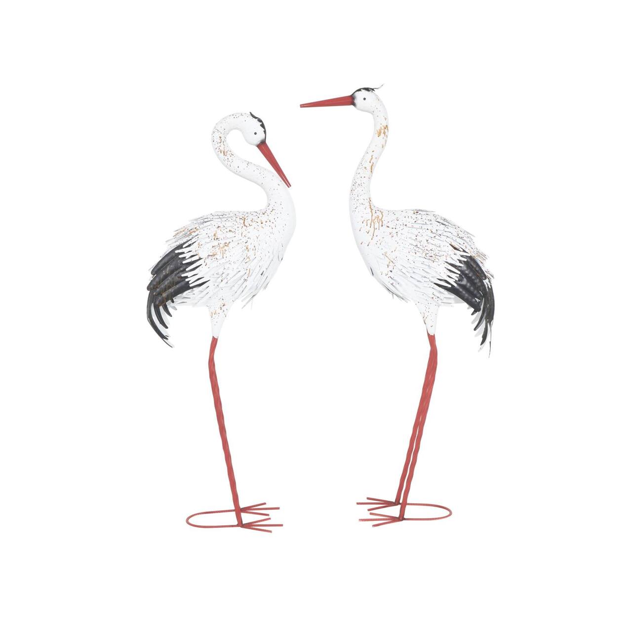 Tall White Textured Metal Crane Garden Sculpture Set